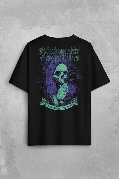 Skull Kurukafa Renkler Latince Urban Street Culture Wear Sokak Sırt Ön Baskılı Oversize Tişört Unisex T-Shirt