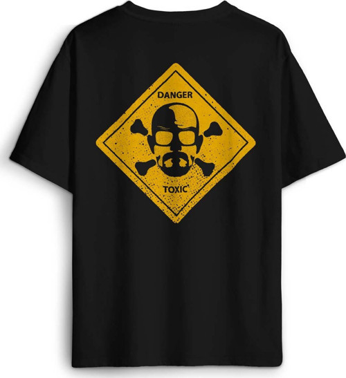 Erkek Oversize Tişört Breaking Bad Dizi Movie Tehlike Ön Sırt Baskılı Pamuk Siyah T-shirt