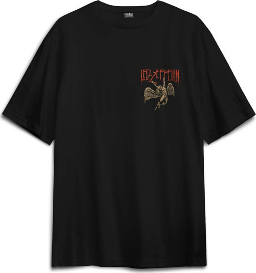 Led Zeppelin Falling Angel Rock Music Sırt Ön Baskılı Oversize Tişört Unisex T-Shirt