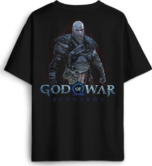 Baskılı Siyah T-shirt God of War Ragnarok Gamer Oyun Baskılı Oversize Tişört