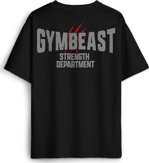 Gymbeast Strength Department Fitness Spor Gym Baskılı Oversize T-shirt Siyah Unisex Tişört