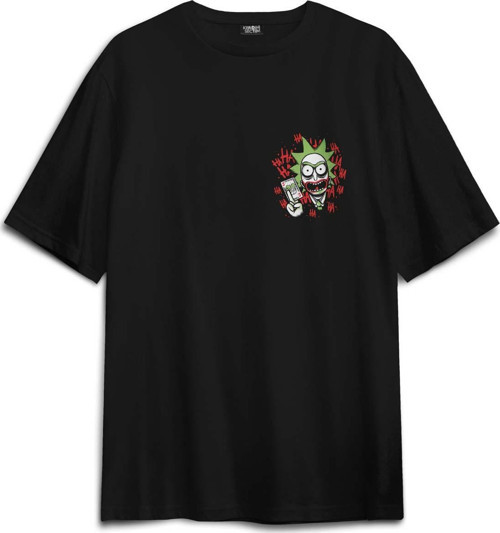 Siyah Oversize Tişört Joker Rick Dizi Film Sırt Ön Baskılı Unisex T-Shirt