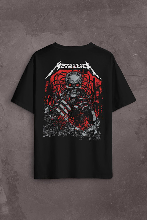 Metallica Rock Music Metal Skull Kuru Kafa James Lars Kırk Robert Sırt Ön Baskılı Oversize Tişört Unisex T-Shirt OVR12S3897