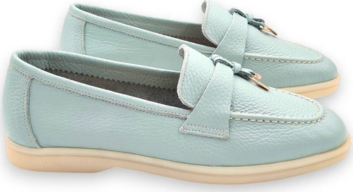 Hakiki Deri Mavi Kadın Günlük Ayakkabı Loafer Makosen Mavi 37