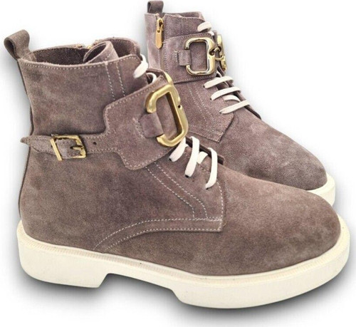 Bağcıklı Ve Fermuarlı Toka Detaylı Gerçek Deri Kahverengi Kadın Günlük Bot Boz Kahverengi 38