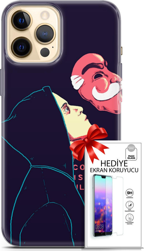 Apple İphone 12 Pro Kılıf Orijinal Seri Algorand 18 Illusion Parlak Kılıf + Ekran Koruyucu Full Koruma