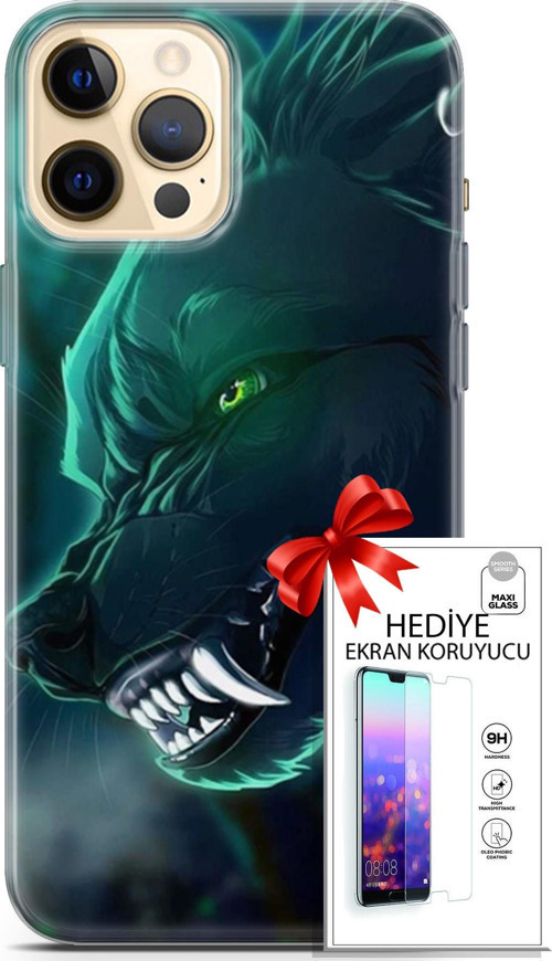 Apple İphone 12 Pro Kılıf Orijinal Seri Cardano 17 Vahşi Kurt Yumuşak Kılıf + Ekran Koruyucu