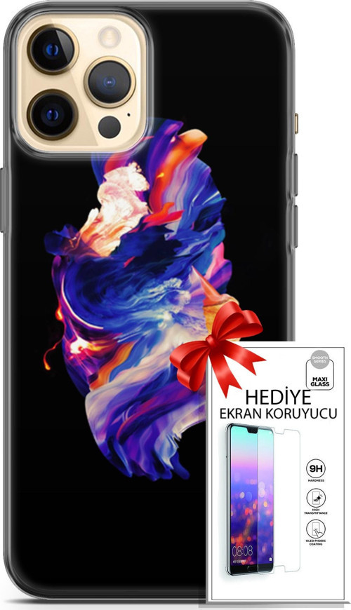 Apple İphone 12 Pro Kılıf Orijinal Seri Cardano 12 Wallpapaer Tasarım Kılıf + Ekran Koruyucu