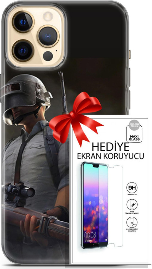 Apple İphone 12 Pro Kılıf Orijinal Seri Pubg 02 Battlegrounds Kapak Ve Ekran Koruyucu
