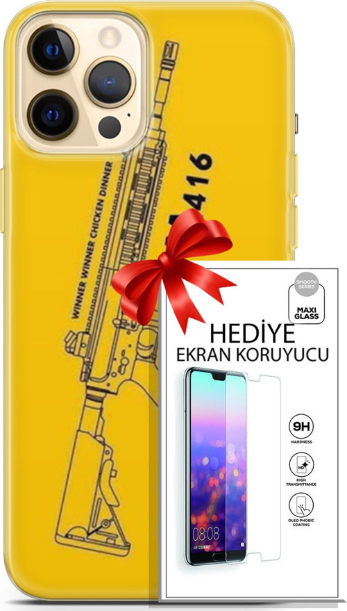 Apple İphone 12 Pro Kılıf Orijinal Seri Pubg 28 M416 İz Bırakmayan Kılıf + Ön Ekran Koruyucu