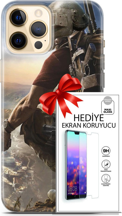 Apple İphone 12 Pro Kılıf Orijinal Seri Pubg 10 Mobile Full Hd Kılıf + Ekran Koruyucu