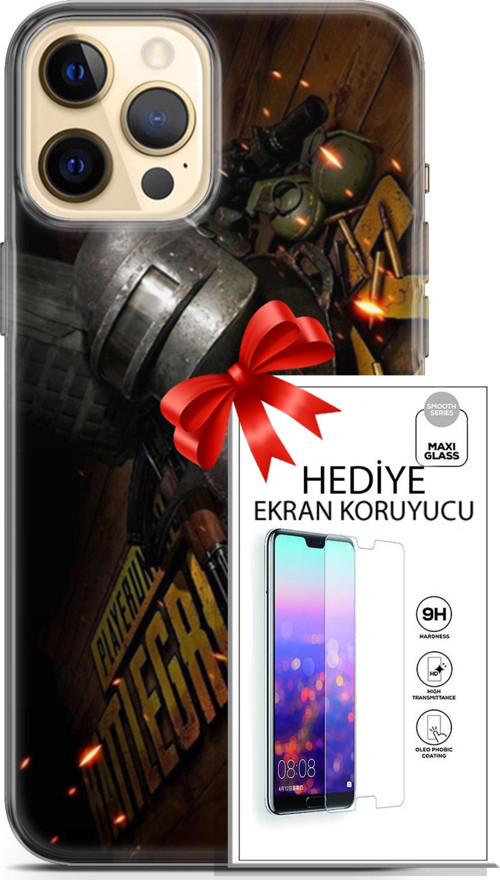 Apple İphone 12 Pro Kılıf Orijinal Seri Pubg 18 Tabela Parlak Kılıf + Ekran Koruyucu Full Korumak