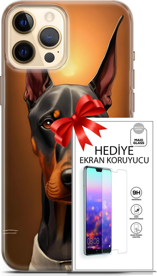 Apple İphone 12 Pro Kılıf Orijinal Seri Dogs 03 Doberman Arka Kapak + Ekran Koruyucu