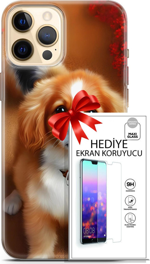 Apple İphone 12 Pro Kılıf Orijinal Seri Dogs 14 King Charles Spaniel Cover Kılıf + Ön Ekran Koruyucu