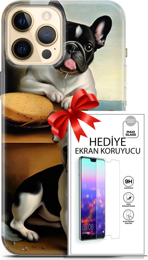 Apple İphone 12 Pro Kılıf Orijinal Seri Dogs 28 Fransız Bulldog İz Bırakmayan Kılıf + Ön Ekran Koruyucu