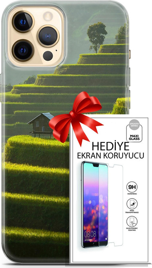 Apple İphone 12 Pro Kılıf Orijinal Seri Fantasy 23 Çay Tarlası Telefon Kabı Ve Ekran Koruyucu