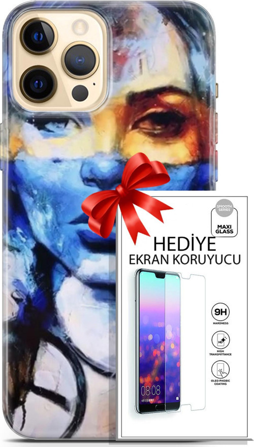 Apple İphone 12 Pro Kılıf Orijinal Seri Soul 13 Mavi Sarı Case Kapak Ekran Koruyucu