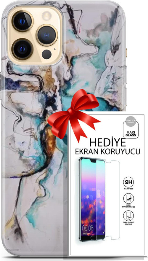 Apple İphone 12 Pro Kılıf Orijinal Seri Soul 11 Turkuaz 4K Baskılı Kılıf + Ekran Koruyucu Full Koruma