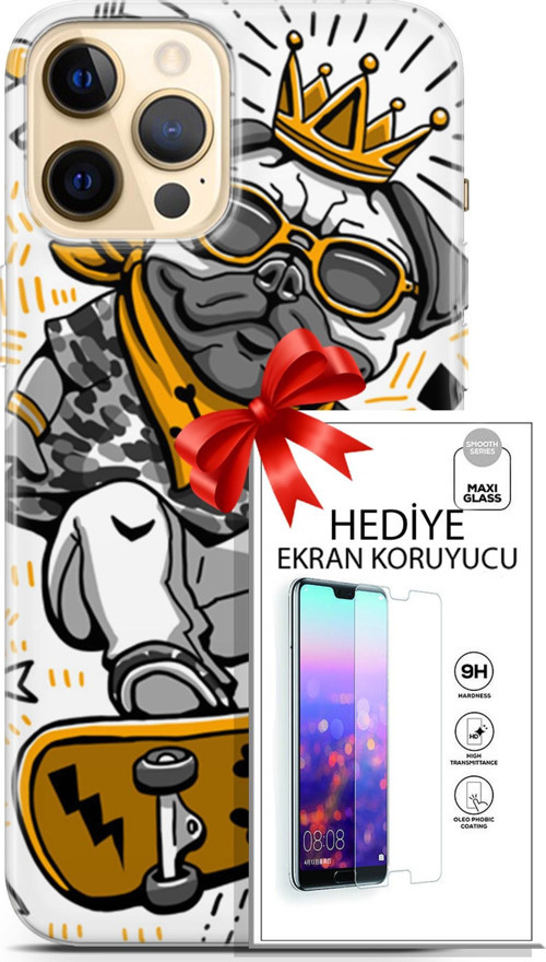 Apple İphone 12 Pro Kılıf Orijinal Seri Punky 09 Punk Pug Uv Kılıf Ve Ekran Koruyucu