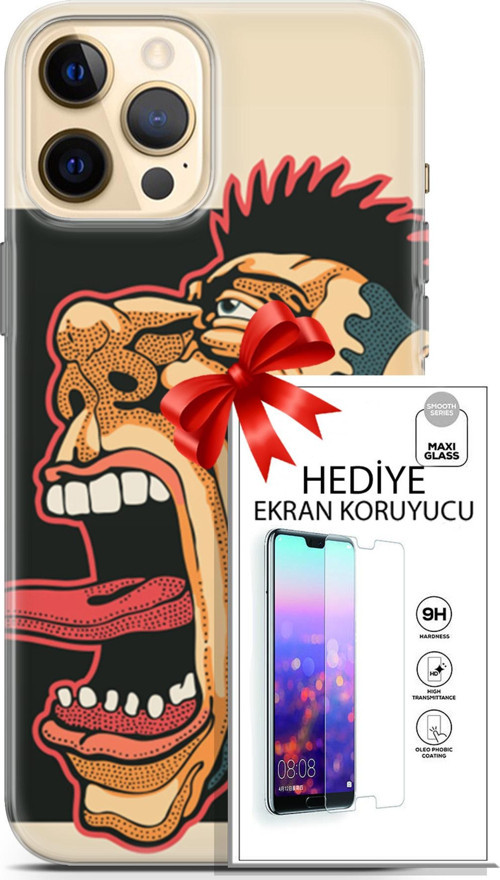 Apple İphone 12 Pro Kılıf Orijinal Seri Punky 11 Maymun 4K Baskılı Kılıf + Ekran Koruyucu Full Koruma