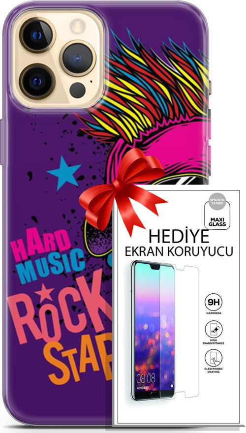 Apple İphone 12 Pro Kılıf Orijinal Seri Punky 16 Rockstar Hediyelik Kılıf Ve Ekran Koruyucu