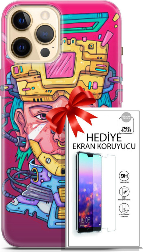 Apple İphone 12 Pro Kılıf Orijinal Seri Punky 02 Robotica Kapak Ve Ekran Koruyucu