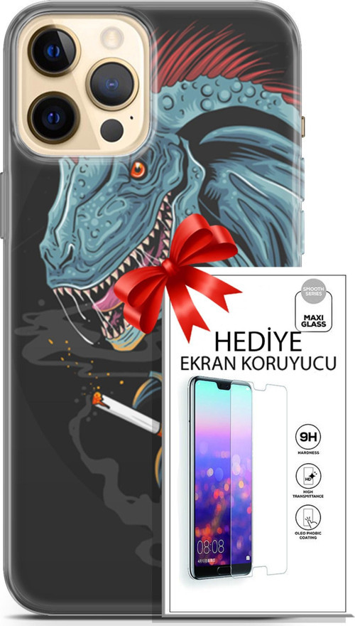 Apple İphone 12 Pro Kılıf Orijinal Seri Punky 19 Dinozor Punk Tam Koruma Kılıf + Ekran Koruyucu