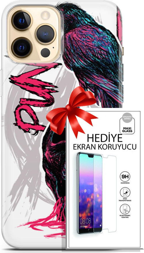 Apple İphone 12 Pro Kılıf Orijinal Seri Punky 03 Karga İskelet Arka Kapak + Ekran Koruyucu