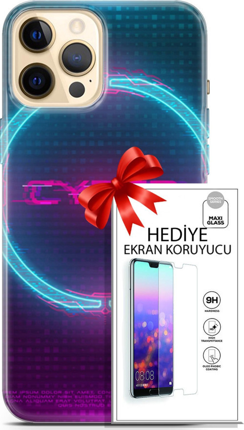 Apple İphone 12 Pro Kılıf Orijinal Seri Cyberpunk 09 Cyber Logo Uv Kılıf Ve Ekran Koruyucu