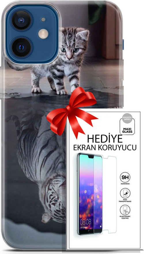 Apple İphone 12 Mini Kılıf Orijinal Seri Scotish-British 15 Yavru British Kalın Silikon + Ekran Koruyucu