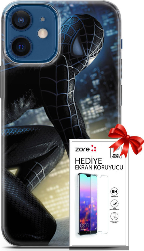 Apple İphone 12 Mini Kılıf Orijinal Seri Supers 21 Spider Man Duvar Kağıdı Darbe Önleyici Kapak + Ekran Koruyucu