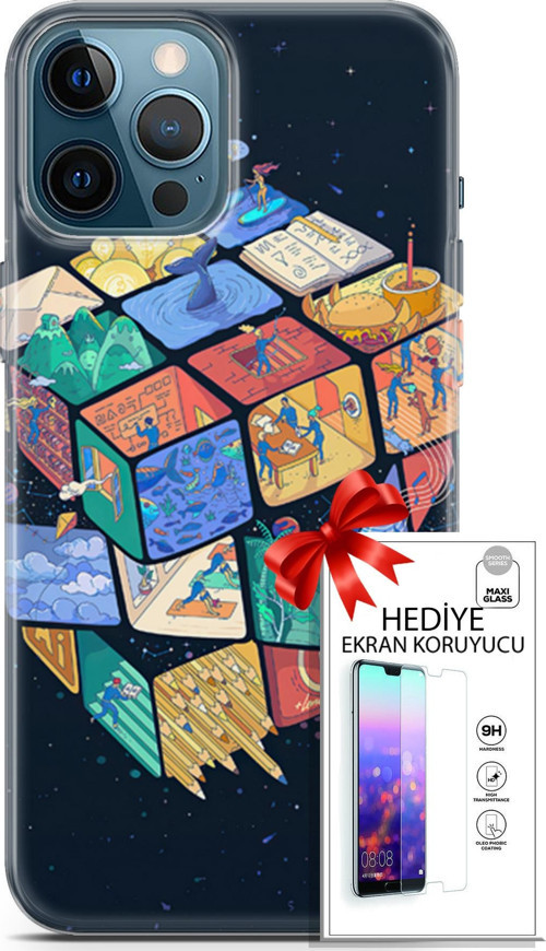 Apple İphone 12 Pro Max Kılıf Orijinal Seri Algorand 03 Rubik Arka Kapak + Ekran Koruyucu