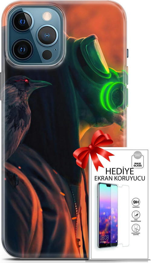 Apple İphone 12 Pro Max Kılıf Orijinal Seri Algorand 01 Gaz Maskeli Telefon Kılıfı + Ekran Koruyucu
