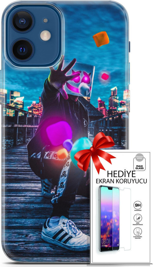 Apple İphone 12 Mini Kılıf Orijinal Seri Algorand 10 Köprü Full Hd Kılıf + Ekran Koruyucu
