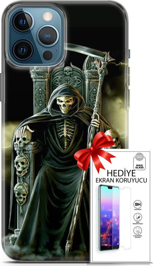 Apple İphone 12 Pro Max Kılıf Orijinal Seri Cardano 11 İskeletor 4K Baskılı Kılıf + Ekran Koruyucu F