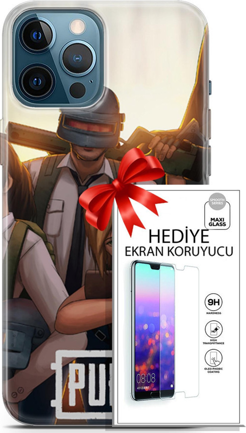 Apple İphone 12 Pro Max Kılıf Orijinal Seri Pubg 30 Çizgisel Kenarları Şeffaf Kapak Ve Ekran Koruyucu