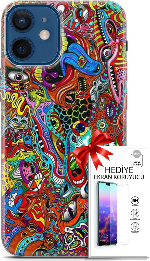 Apple İphone 12 Mini Kılıf Orijinal Seri Cardano 02 Grafitti Kapak Ve Ekran Koruyucu