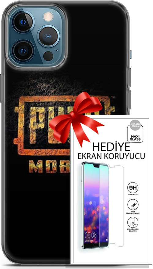 Apple İphone 12 Pro Max Kılıf Orijinal Seri Pubg 14 Logo Cover Kılıf + Ön Ekran Koruyucu