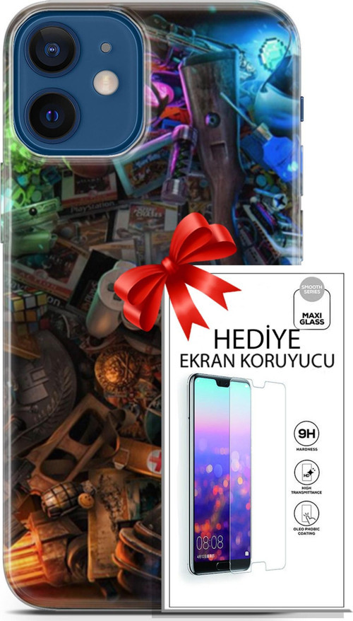 Apple İphone 12 Mini Kılıf Orijinal Seri Pubg 24 Teçhizatlar Darbe Emici Kılıf + Ekran Koruyucu
