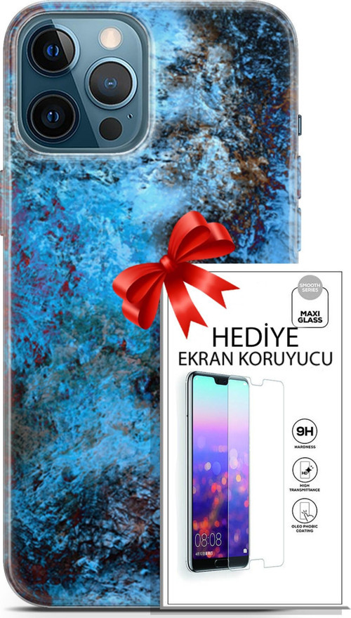 Apple İphone 12 Pro Max Kılıf Orijinal Seri Nature 27 Rengarenk Lazer Kesim Silikon Ekran Koruyucu