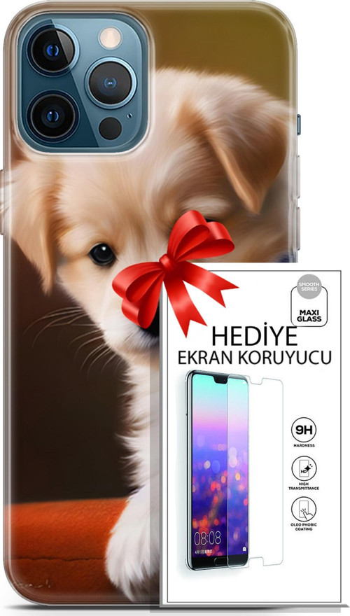Apple İphone 12 Pro Max Kılıf Orijinal Seri Dogs 15 Kaniş Yavru Kalın Silikon + Ekran Koruyucu