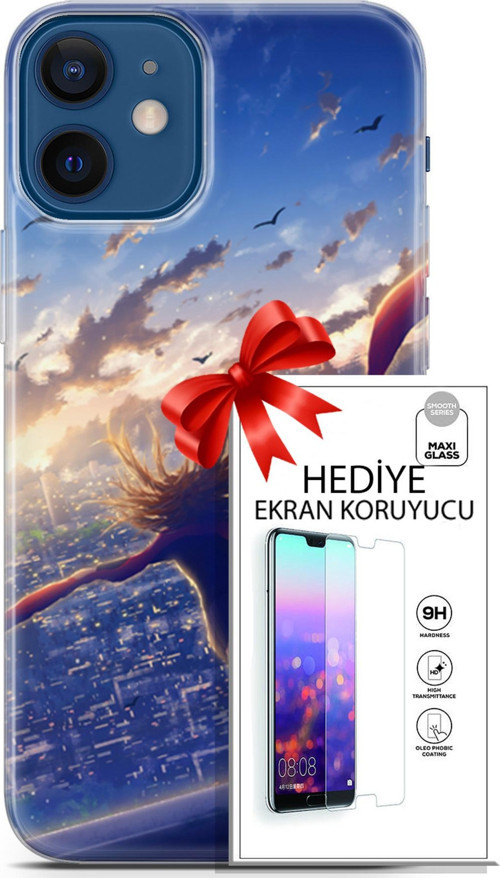 Apple İphone 12 Mini Kılıf Orijinal Seri Fantasy 03 Kuşlar Kız Arka Kapak + Ekran Koruyucu