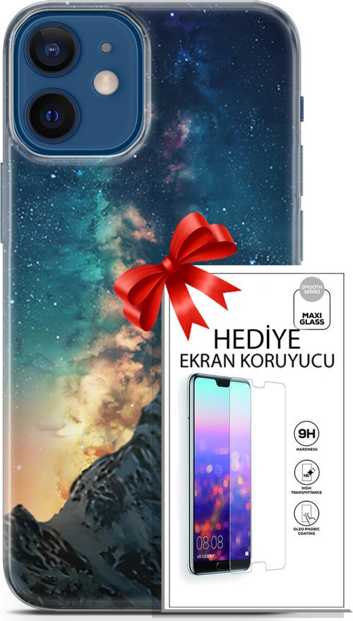 Apple İphone 12 Mini Kılıf Orijinal Seri Fantasy 19 Mavi Gece Tam Koruma Kılıf + Ekran Koruyucu