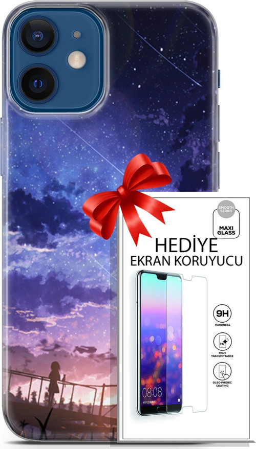 Apple İphone 12 Mini Kılıf Orijinal Seri Fantasy 09 Kayan Yıldızlar Uv Kılıf Ve Ekran Koruyucu