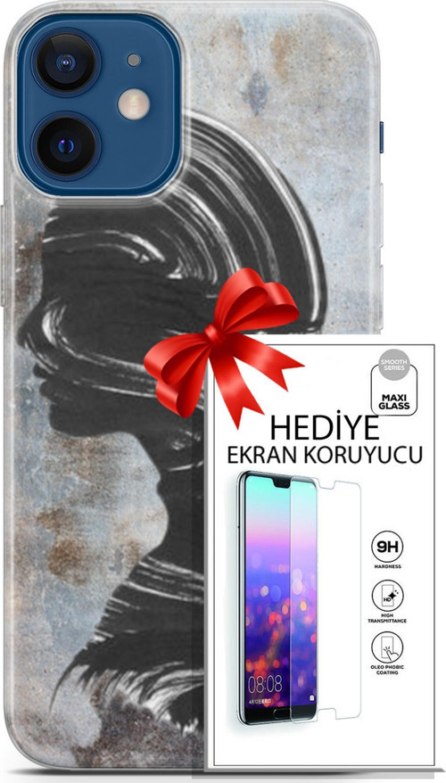 Apple İphone 12 Mini Kılıf Orijinal Seri Soul 18 Silüet Parlak Kılıf + Ekran Koruyucu Full Koruma