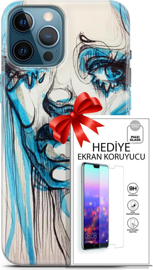 Apple İphone 12 Pro Max Kılıf Orijinal Seri Soul 26 Hüzünlü Yüz Soft Kapak + Ekran Koruyucu