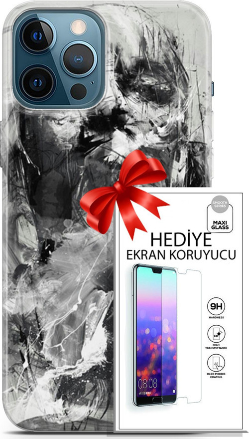 Apple İphone 12 Pro Max Kılıf Orijinal Seri Soul 30 Siyah Beyaz Kenarları Şeffaf Kapak Ve Ekran Koruyucu