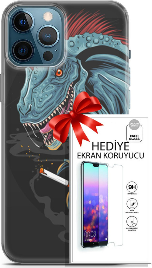 Apple İphone 12 Pro Max Kılıf Orijinal Seri Punky 19 Dinozor Punk Tam Koruma Kılıf + Ekran Koruyucu