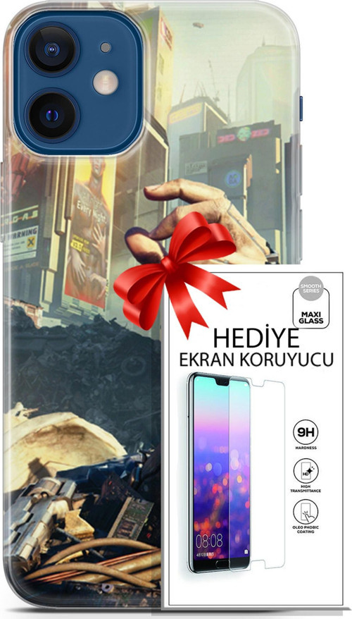 Apple İphone 12 Mini Kılıf Orijinal Seri Cyberpunk 20 El Renkli Kılıf Ekran Koruyucu