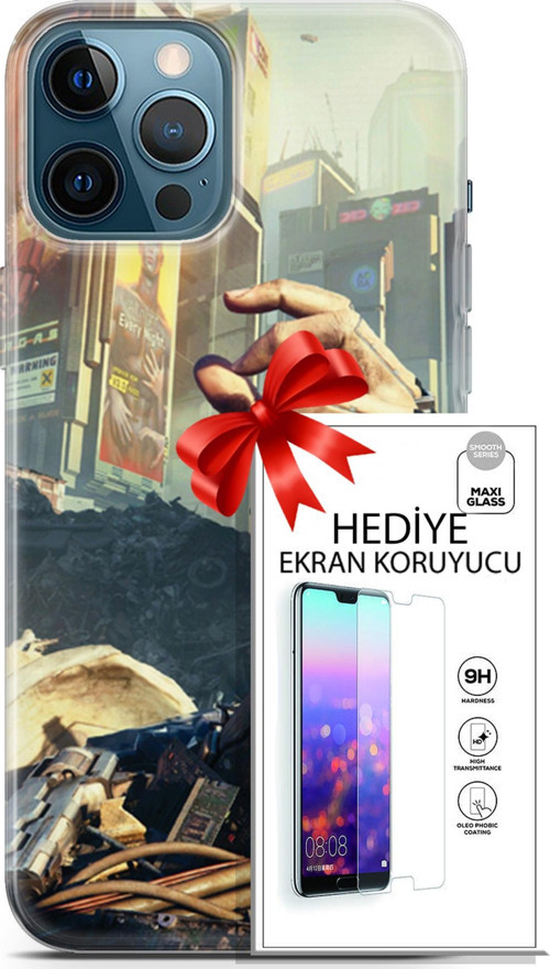 Apple İphone 12 Pro Max Kılıf Orijinal Seri Cyberpunk 20 El Renkli Kılıf Ekran Koruyucu